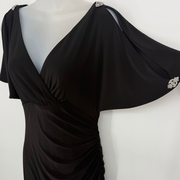 Lauren Ralph Lauren Dresses & Skirts - Ralph Lauren Sz 6 Black Shirred Mini Dress Ruched Side Cold Shoulder Embellished